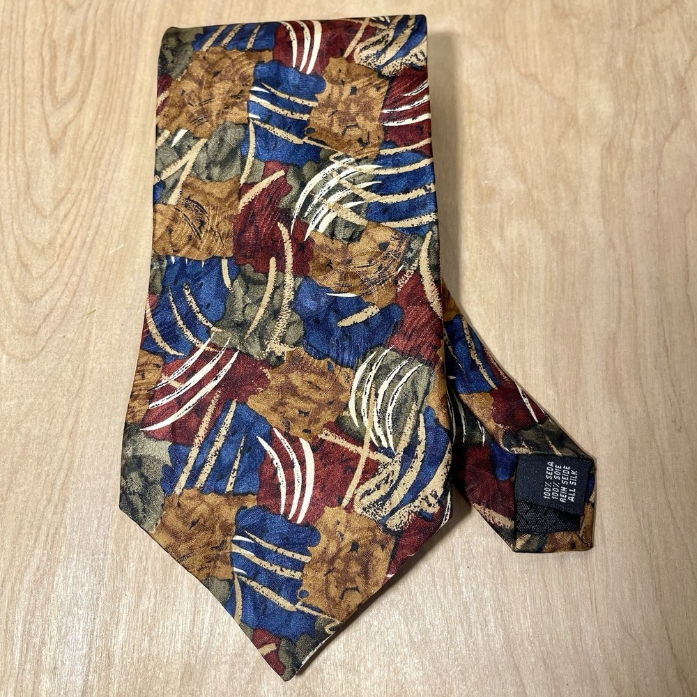 Dimitrius Vintage Retro Silk Necktie Fall‎ Colors Mustard Burgundy Green Blue